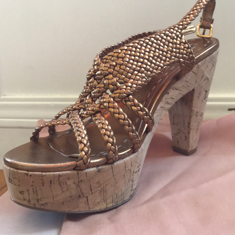 Gold Miu Miu Cork Platform Sandals